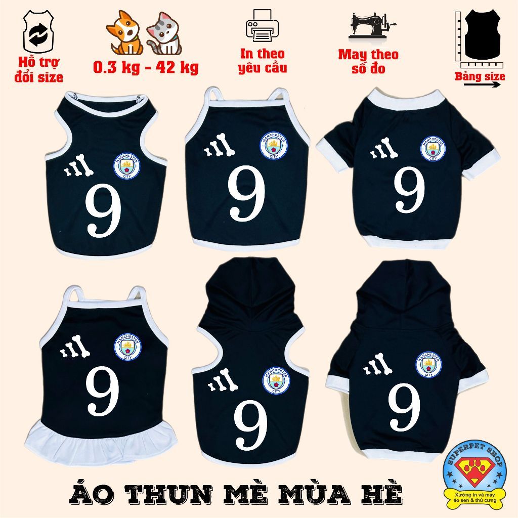 Áo chó mèo mùa hè - CLB ĐÁ BANH MAN CITY MB9 - ĐEN TRẮNG - Superpet Shop