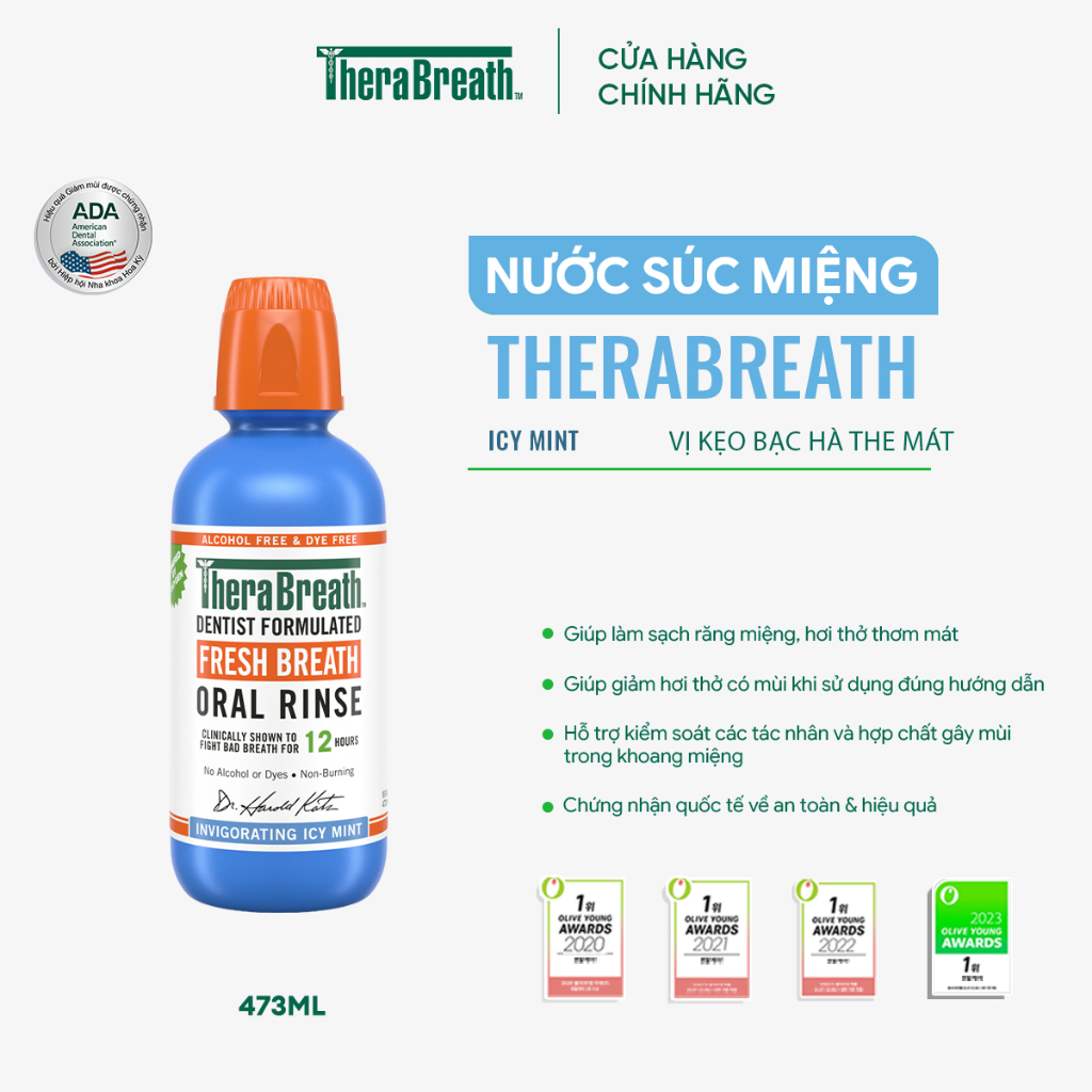 TheraBreath Nước Súc Miệng Không Cồn 473ml - Vị kẹo bạc hà Icy Mint - Làm sạch…