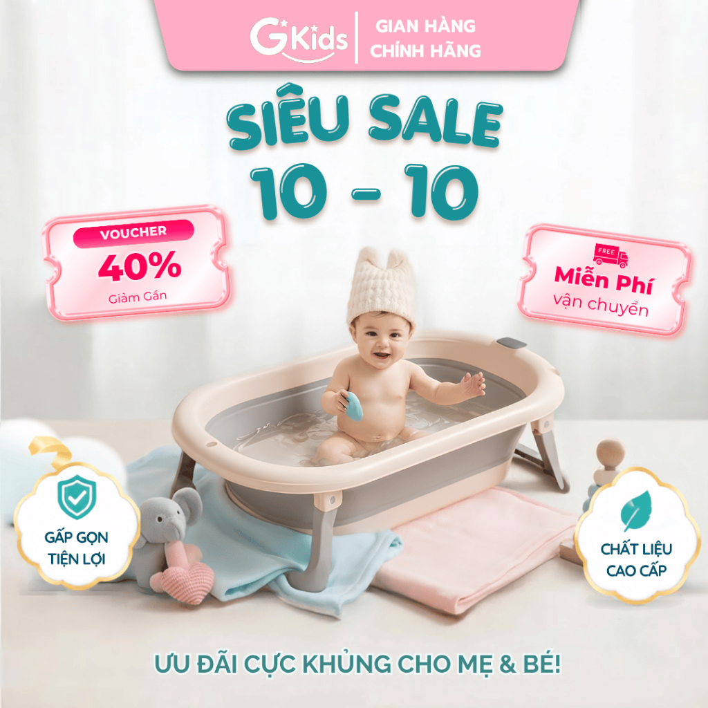 Chậu tắm gấp gọn cho bé GKids gấp gọn chất liệu silicon mềm mại - chống va đập rơi vỡ từ 0 - 18 thán