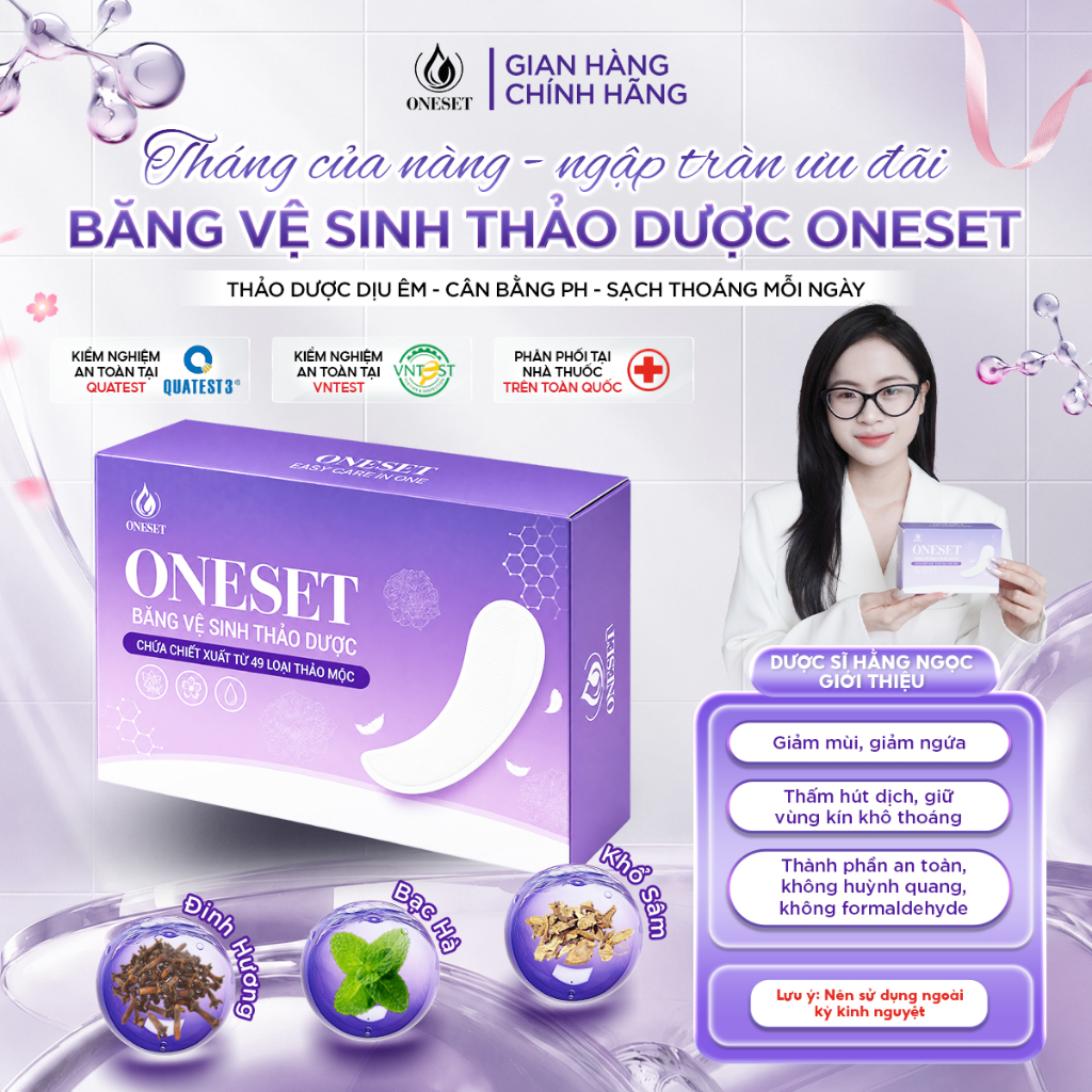 ONESET Băng vệ sinh thảo dược hỗ trợ chăm sóc vùng kín, giảm mùi, giảm ngứa…