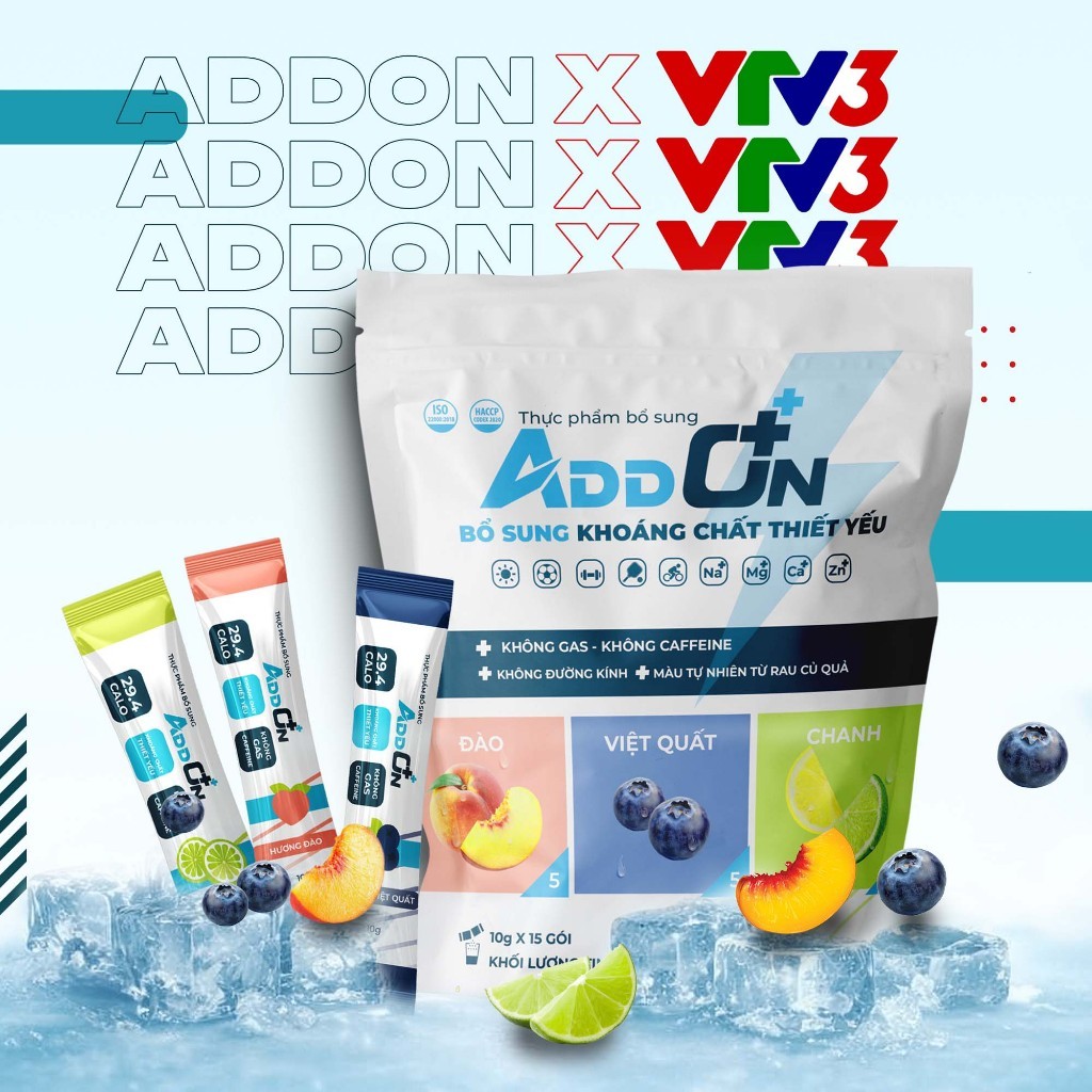 Bột Uống Điện Giải Thể Thao ADDON Pack 15 Ít Calo Bù Nước, Bổ Sung Muối Khoáng Thiết Yếu