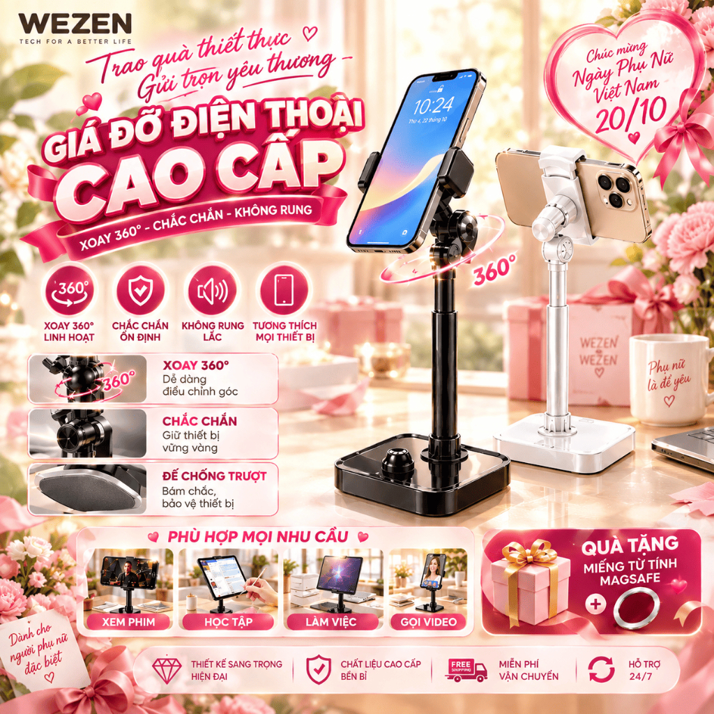 Giá Đỡ Điện Thoại, Chân Kẹp Quay Video T8 Hợp Kim Đầu Xoay 360 độ - WEZEN