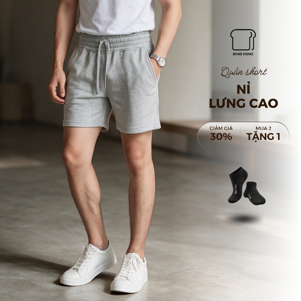 Quần short thể thao nam basic BAMIHOME chất vải nỉ chân cua khô thoáng, thoải…