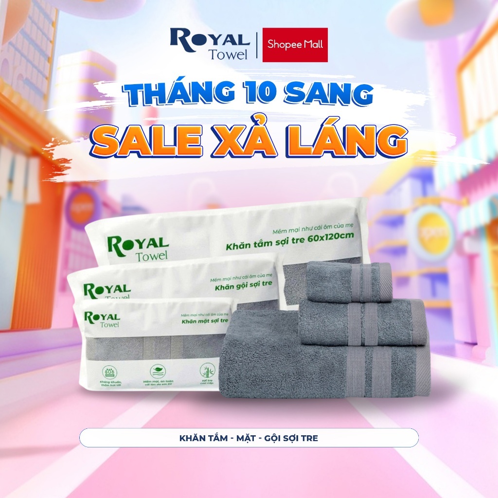 Khăn Tắm Khăn Gội Khăn Mặt Royal Towel Sợi Tre Bamboo, Mềm Mịn, Thấm Hút Tốt, Không Xổ Lông, Không P