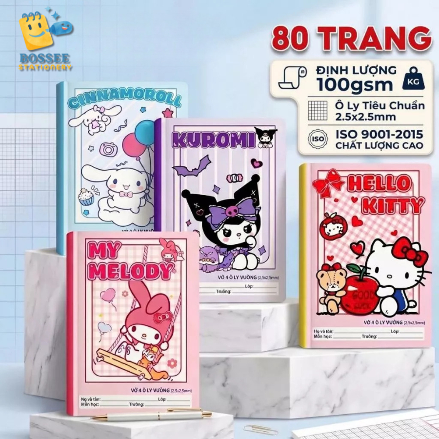 Vở 4 Ô Ly Bossee 48 80 Trang Dày 100gsm Chống Thấm Mực - Tập Vở Ô Li Luyện Viết Chữ Đẹp Cho Học Sinh