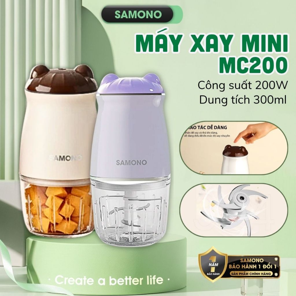(Dao 6 cánh) Máy xay thực phẩm mini đa năng Samono SW-MC200, dung tích 300ml, công suất 200W - BH12T