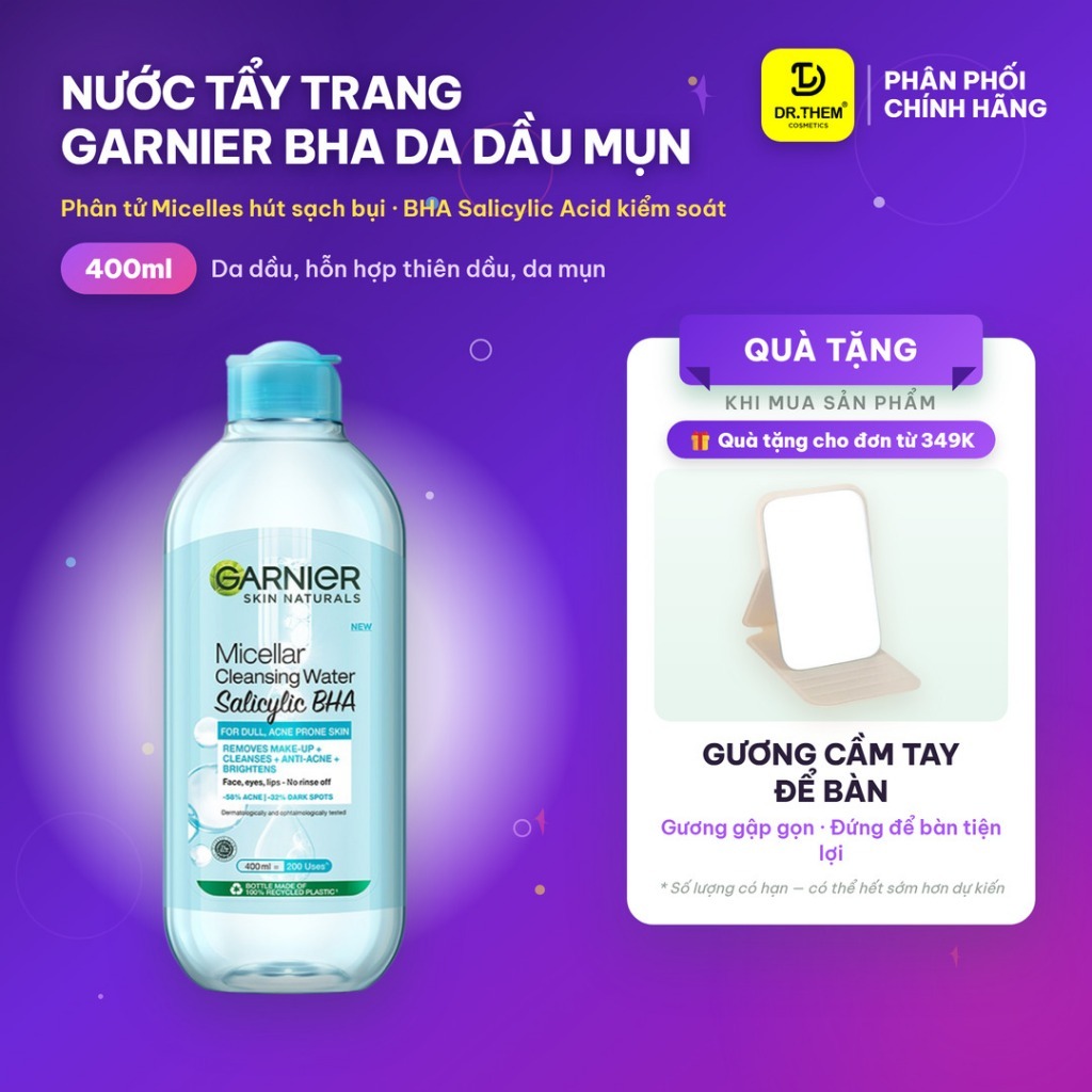 Nước tẩy trang Garnier Cho Da Dầu Mụn Salicylic BHA Micellar 400ml