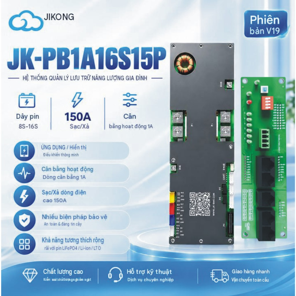 [JK] Mạch cân bằng BMS JK-PB1A16S15P phiên bản V19 150A 8S-16S cân bằng 1A