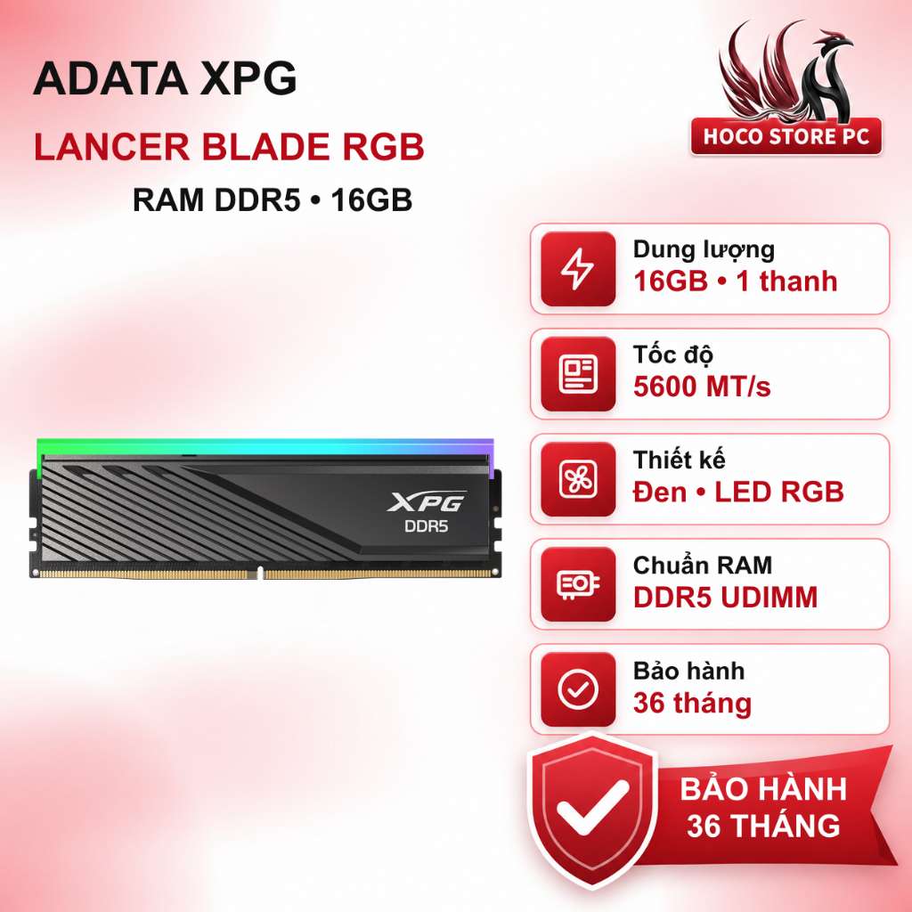 RAM ADATA XPG Lancer Blade RGB 16GB DDR5 5600 CL46 đen máy bàn