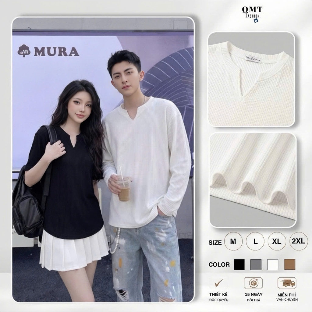 Áo Thun Tay Dài/Ngắn Form Rộng Unisex Oversize Cổ V, Áo Thun Trơn chất mịn mềm…