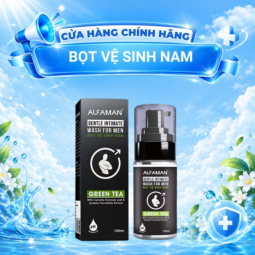 Bọt Vệ Sinh Nam ALFAMAN 100ml Hương Trà Xanh Ddvs Khử Mùi Hôi Làm Sạch Dịu Nhẹ Vùng Kín Thơm Mát