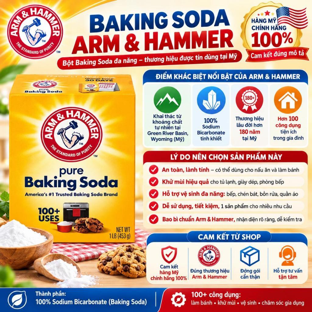 【HÀNG CHÍNH HÃNG】Bột Baking Soda USA Mỹ đa năng bột nở soda khử mùi diệt khuẩn tẩy rửa làm bánh