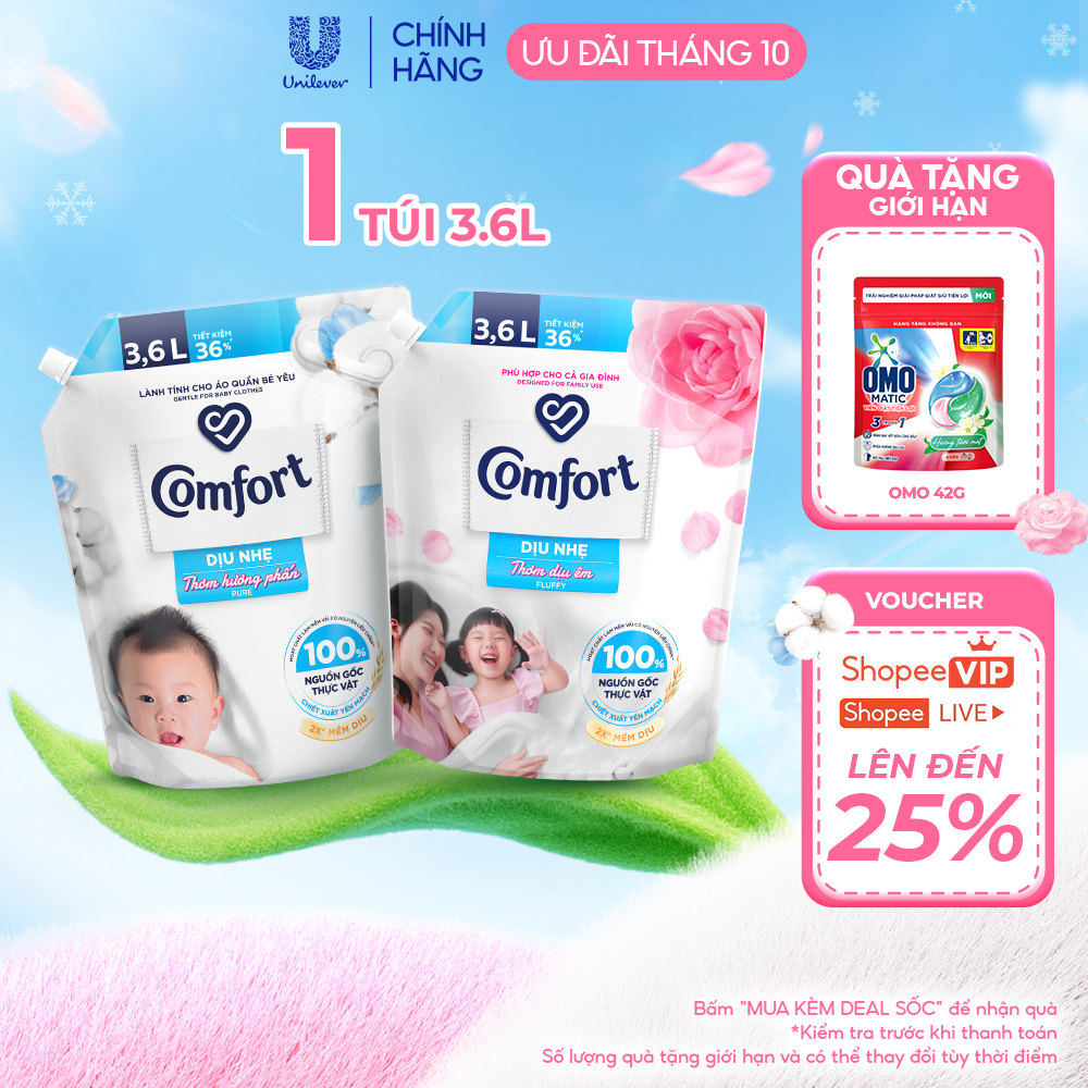 Nước Xả Vải Comfort Dịu Nhẹ Túi 3,6L