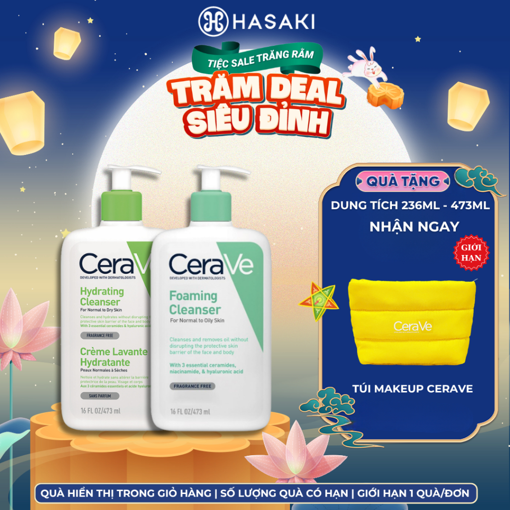 Sữa rửa mặt Cerave 236ml/473ml dưỡng ẩm sữa rửa mặt cho da dầu mụn ,da khô, da nhạy cảm làm sạch sâu, dịu nhẹ cho da