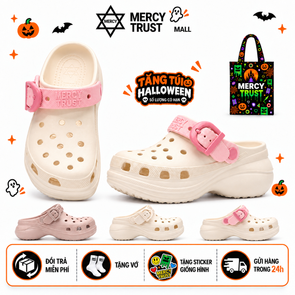 Kèm Sticker, Vớ - MC03 - Dép Sục Nữ Đế Cao MERCY TRUST RUSH Quai Khóa Cao 7cm…