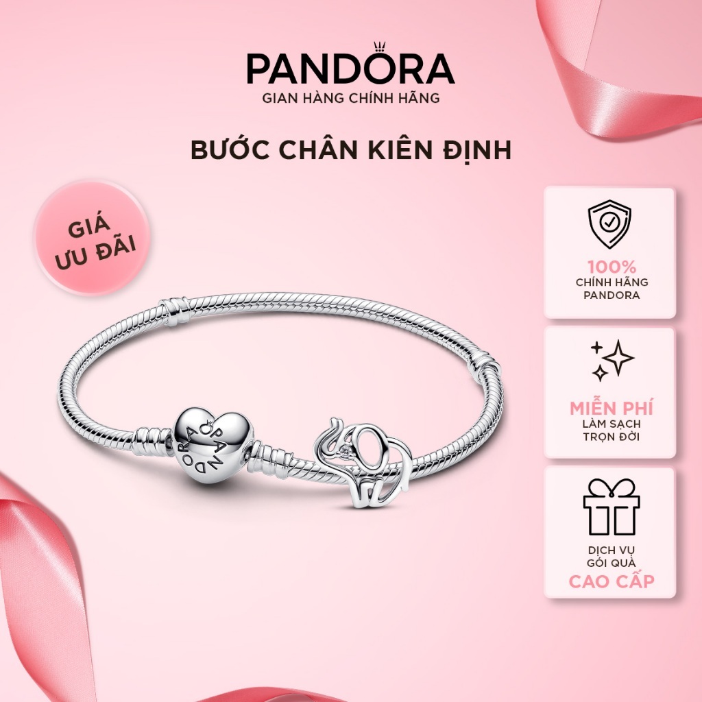 Bộ Vòng Charm Pandora Bước Chân Kiên Định - Pandora Moments Heart Bracelet & Openwork Elephant Charm