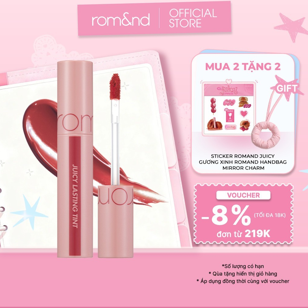 Son Tint Lì Bóng Hàn Quốc Romand Juicy Lasting Tint 5.5g - Căng Mọng Tự Nhiên, Lâu Trôi