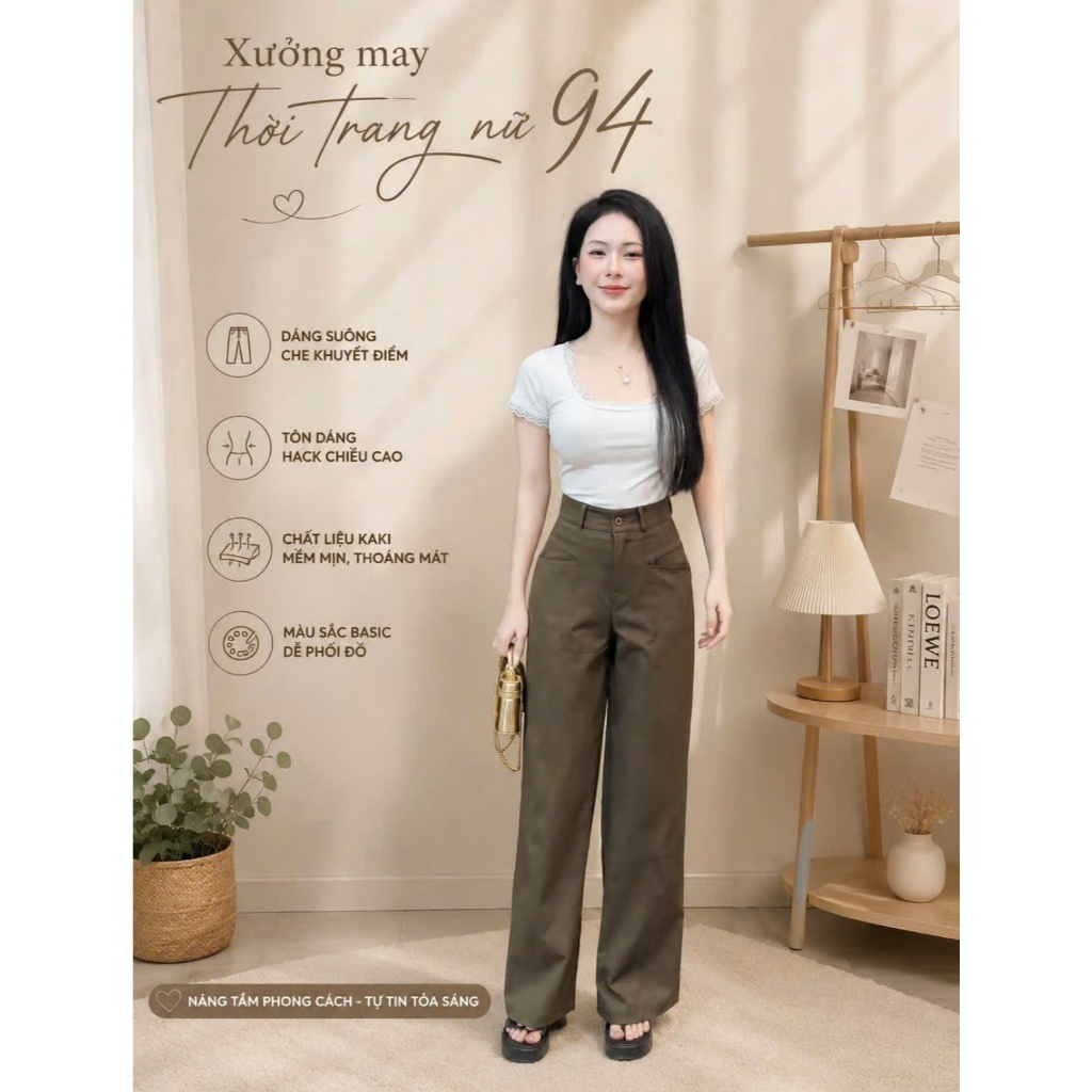 Quần Suông Ống Rộng Vải Kaki Nhật, Quần Ống Đứng Form Rộng Cạp Cap Hack Dáng (M068) XƯỞNG MAY THỜI TRANG NỮ 94
