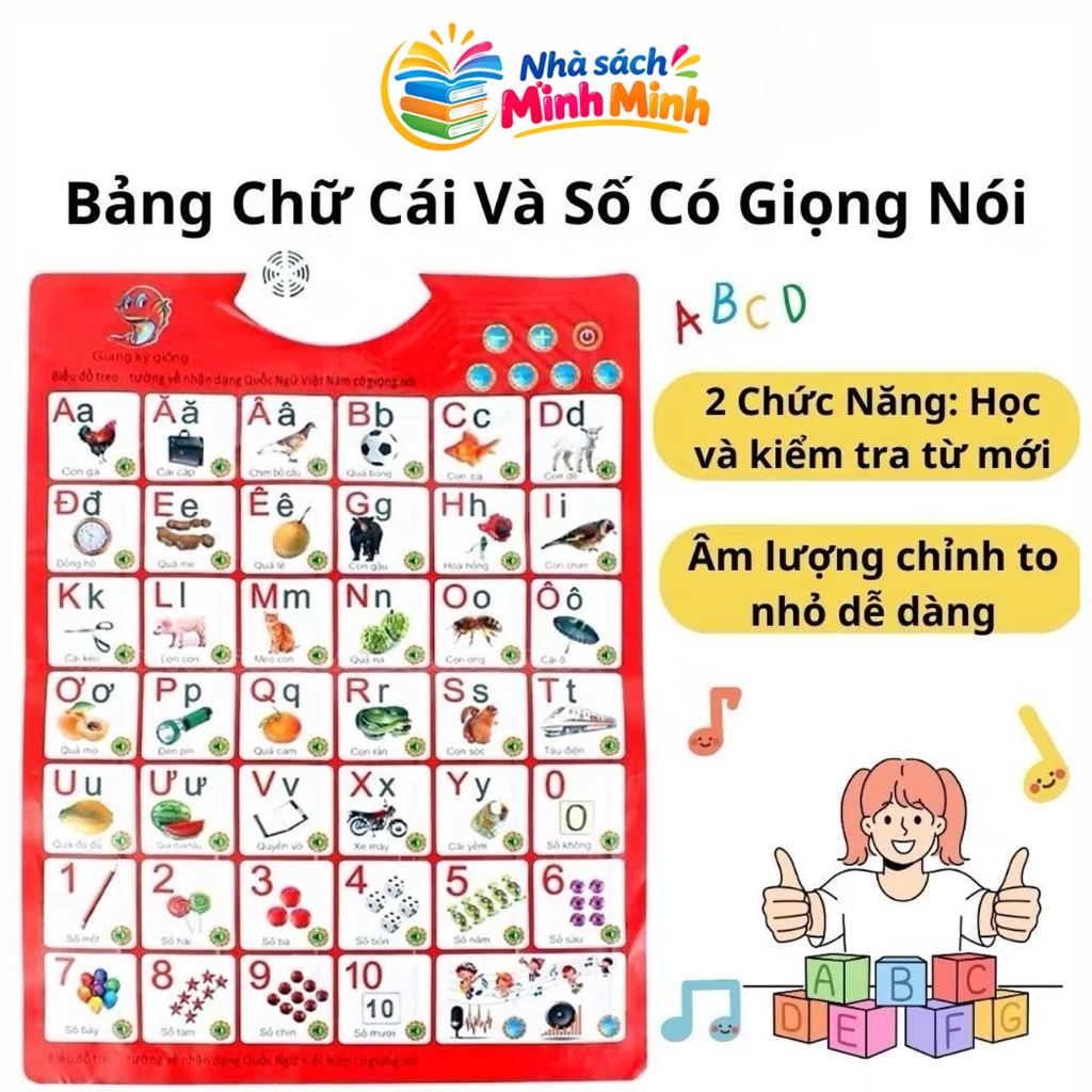 Bảng chữ cái tiếng Việt điện tử cho bé – Có giọng nói, học số & chữ Minhminh
