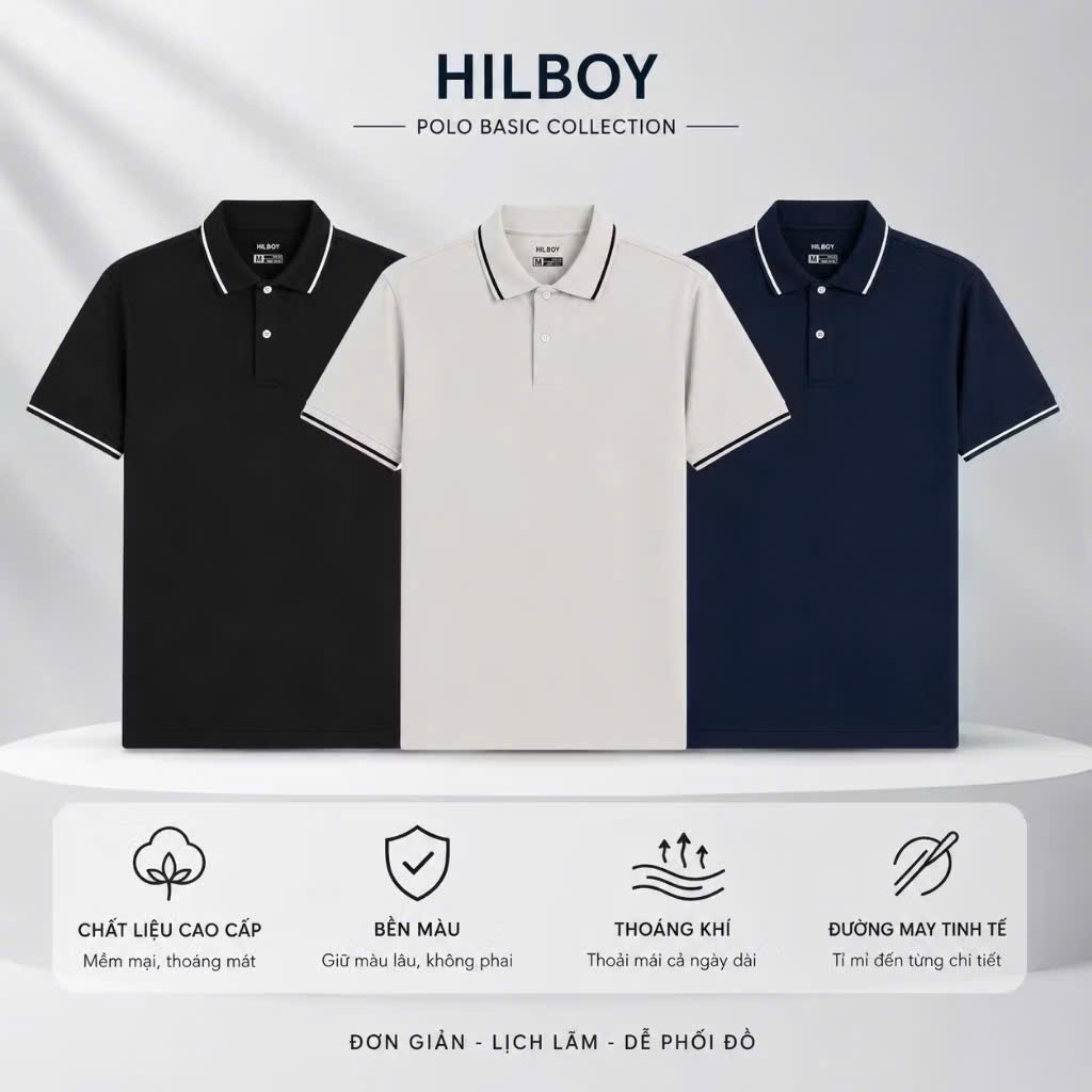 Áo Polo Nam Kẻ Sọc HLBOY Vải Cá Sấu Phối Viền Cổ Lịch Lãm - Áo Thun Cổ Bẻ Nam