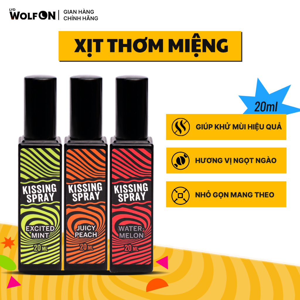 Xịt Thơm Miệng Kissing Spray LYD Wolf ON Hương Trái Cây Bạc Hà Thơm Mát Sảng Khoái Nhỏ Gọn 20ml
