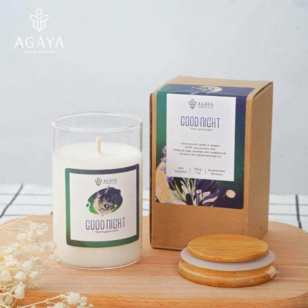 Nến Thơm GOODNIGHT Hương Lavender Xô Thơm Gỗ Hoàng Đàn Dịu Nhẹ Cho Phòng Ngủ - Agaya Candle Cup