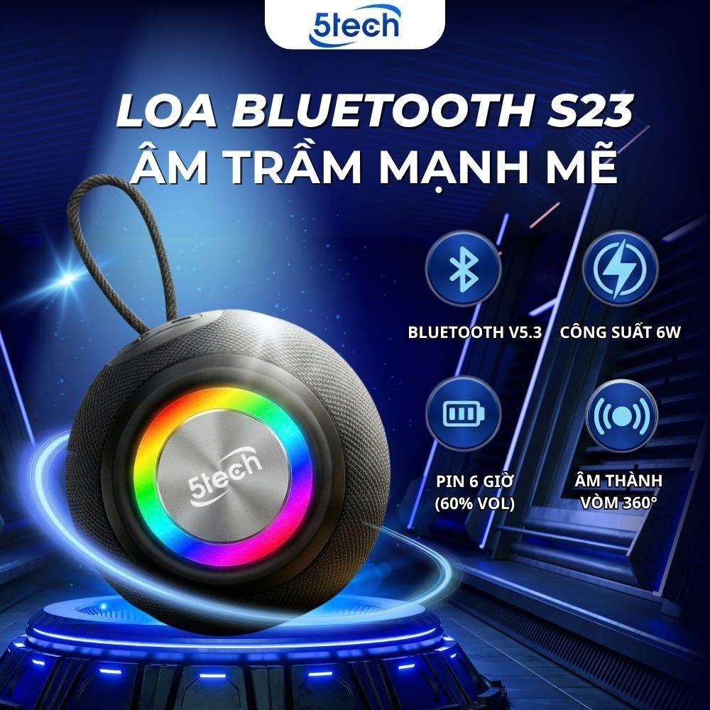 Loa bluetooth mini 5TECH chính hãng, loa nghe nhạc mini cầm tay, LED RGB, âm…