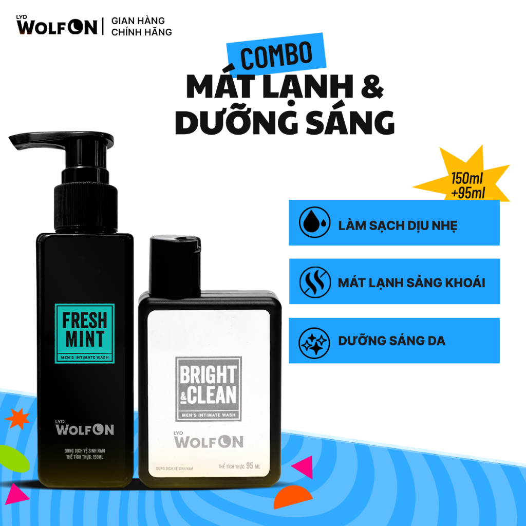 Combo Dung Dịch Vệ Sinh Fresh Mint 150ml - Dung Dịch Vệ Sinh Nam Giới 95ml LYD Wolf On