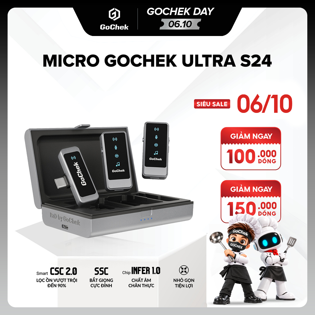 Micro Thu Âm Không Dây GoChek ULTRA S24 – 2 Chân Cắm, Hỗ Trợ Live/Quay…