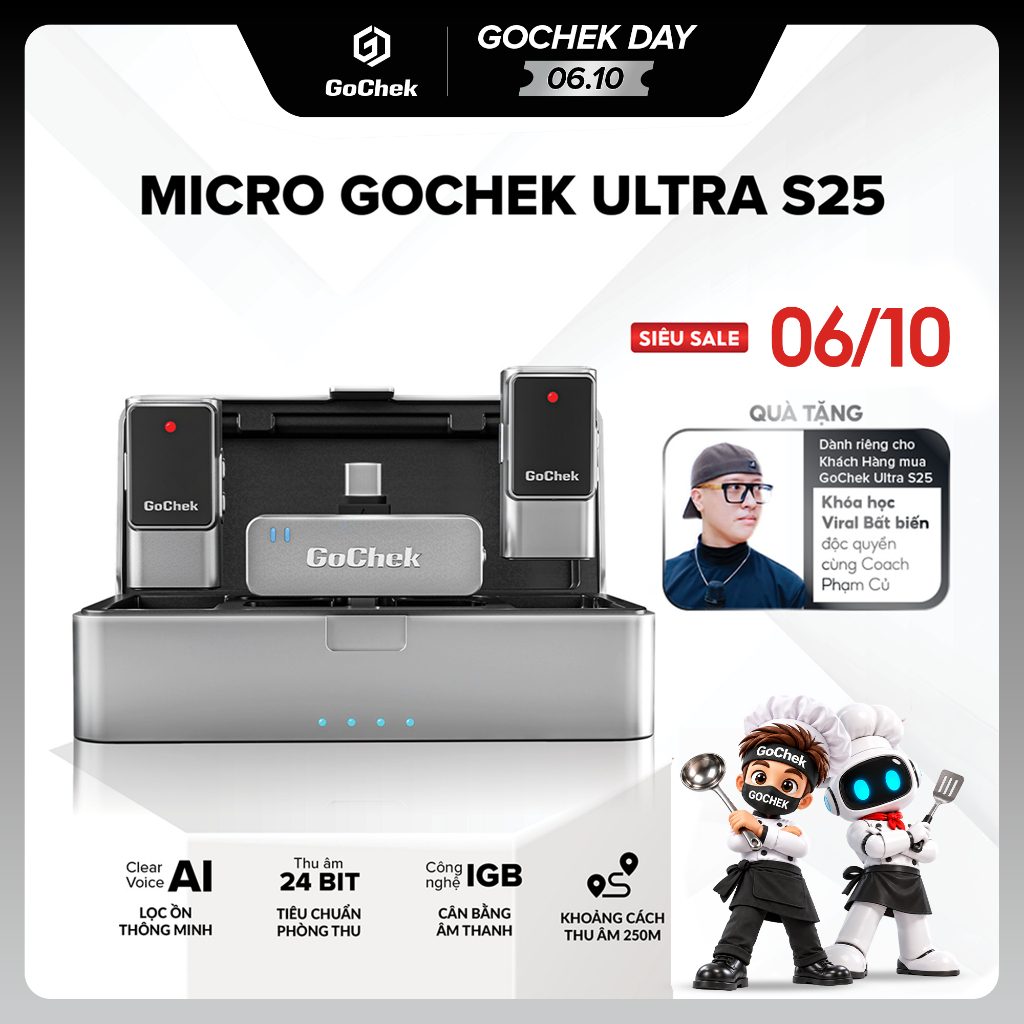 GoChek Ultra S25 Micro Thu Âm Không Dây - Công Nghệ Lọc Ồn AI, Tự động Cân…