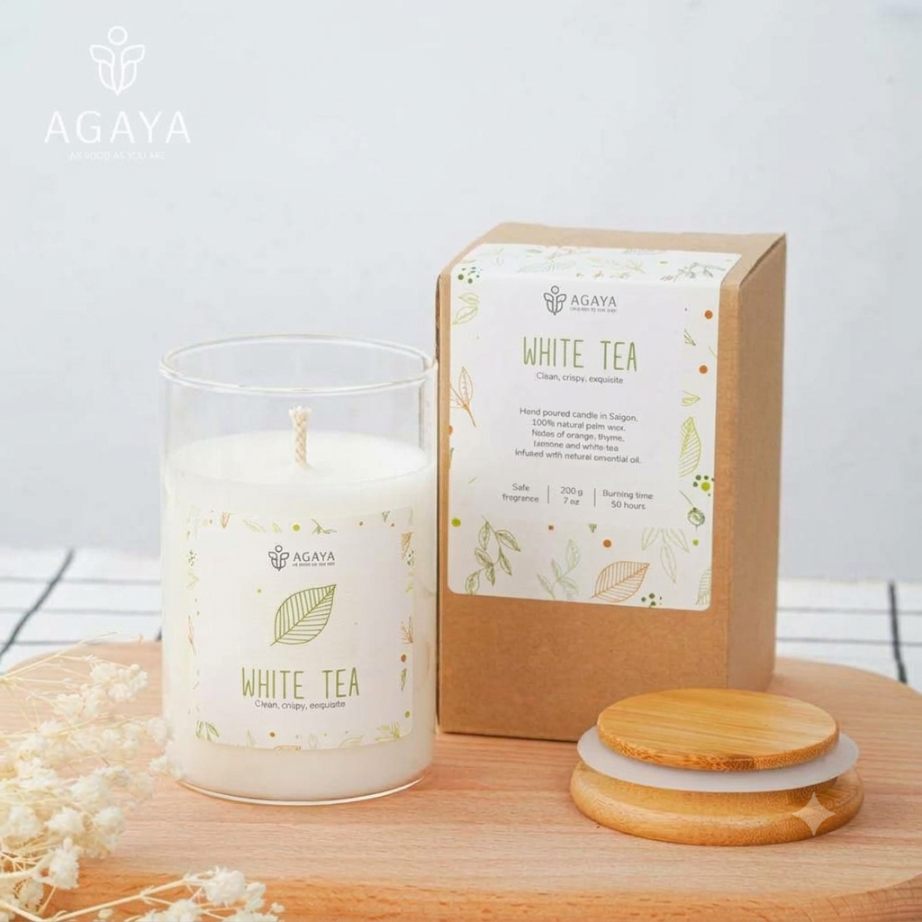 Nến thơm  WHITE TEA  AGAYA – Thanh Lịch, Sạch Sẽ, Nhẹ Nhàng Nhưng Đủ Để Nhớ