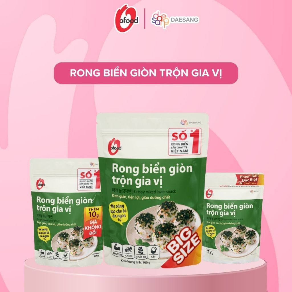 Rong biển giòn trộn gia vị O’food – Vị ngọt vừa ăn, trộn cơm cháo tiện lợi, ngon miệng, đồ ăn vặt ngon