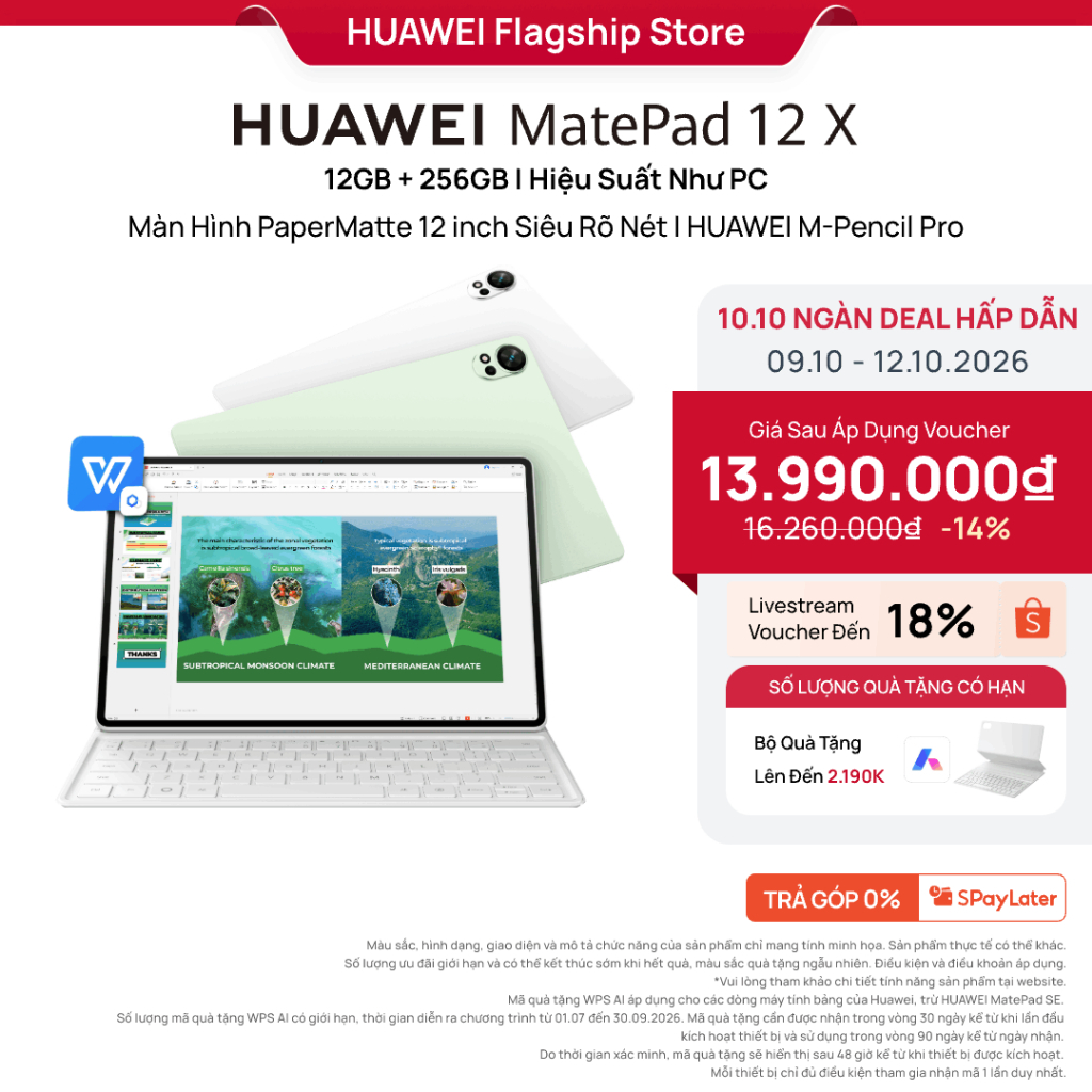 Máy Tính Bảng HUAWEI MatePad 12 X 12+256GB| Hiệu Suất Như PC |Màn Hình PaperMatte 12 inch Siêu Rõ Nét | M-Pencil