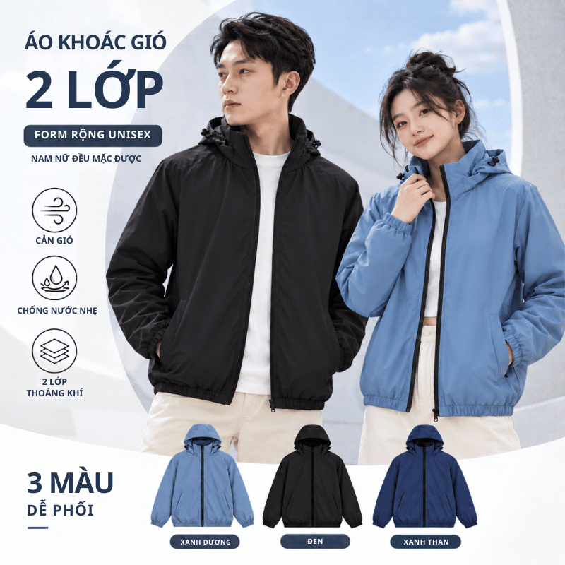Áo Gió AZIZO Có Mũ Tháo Rời Chống Nước Siêu Nhẹ Giữ Ấm Gấp Gọn Tiện Lợi