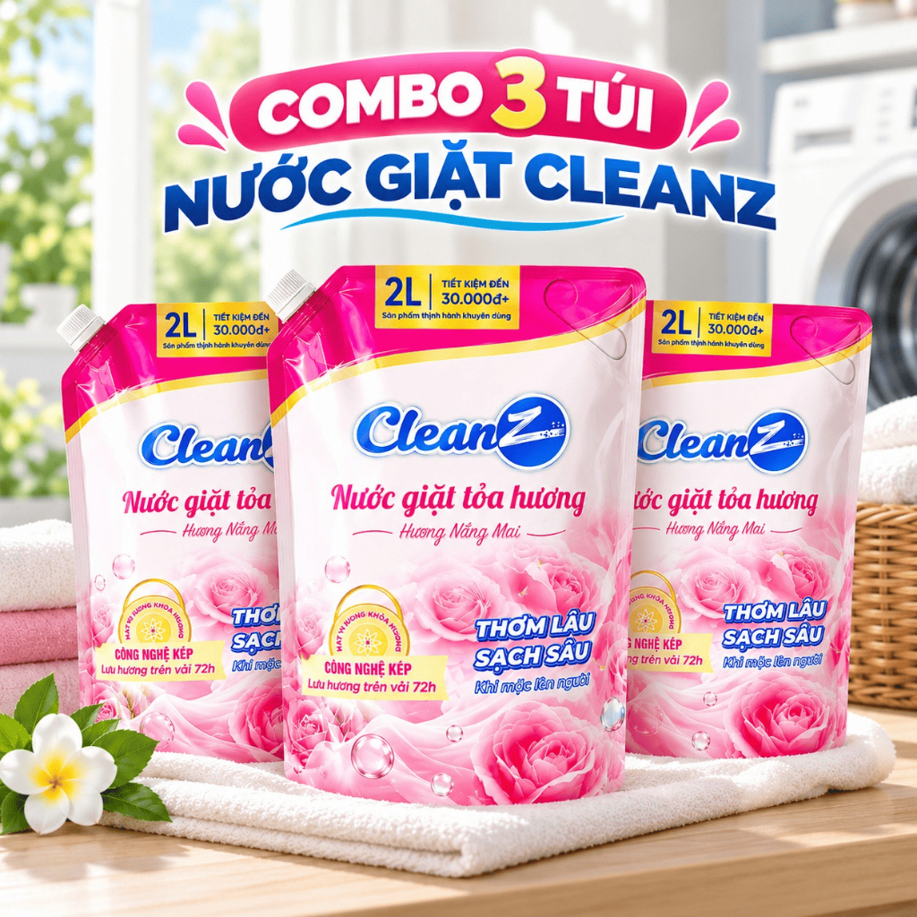 Combo 3 Túi Nước Giặt Tỏa Hương CleanZ Hương Nắng Mai Thơm Lâu Bền Màu - tổng 6L
