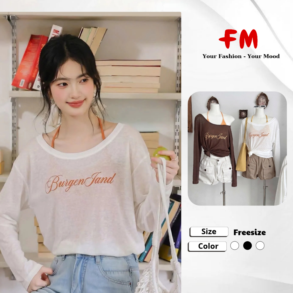 FMSTYLE Áo Thun Nữ Oversize TD lệch vai BURGEN lót yếm 3 Màu Freesize