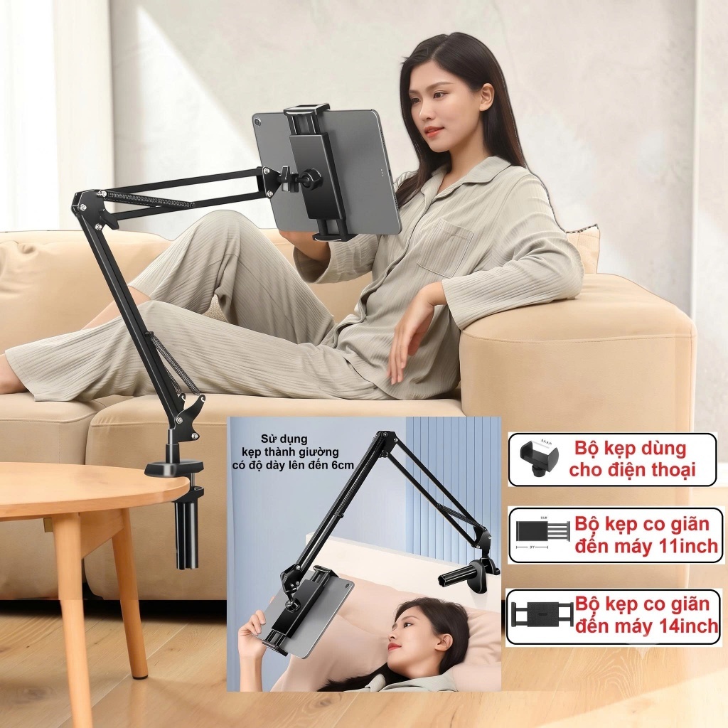 Giá kẹp Điện Thoại, Ipad, Tab và các máy tính bảng đến màn 11inch và 14inch…