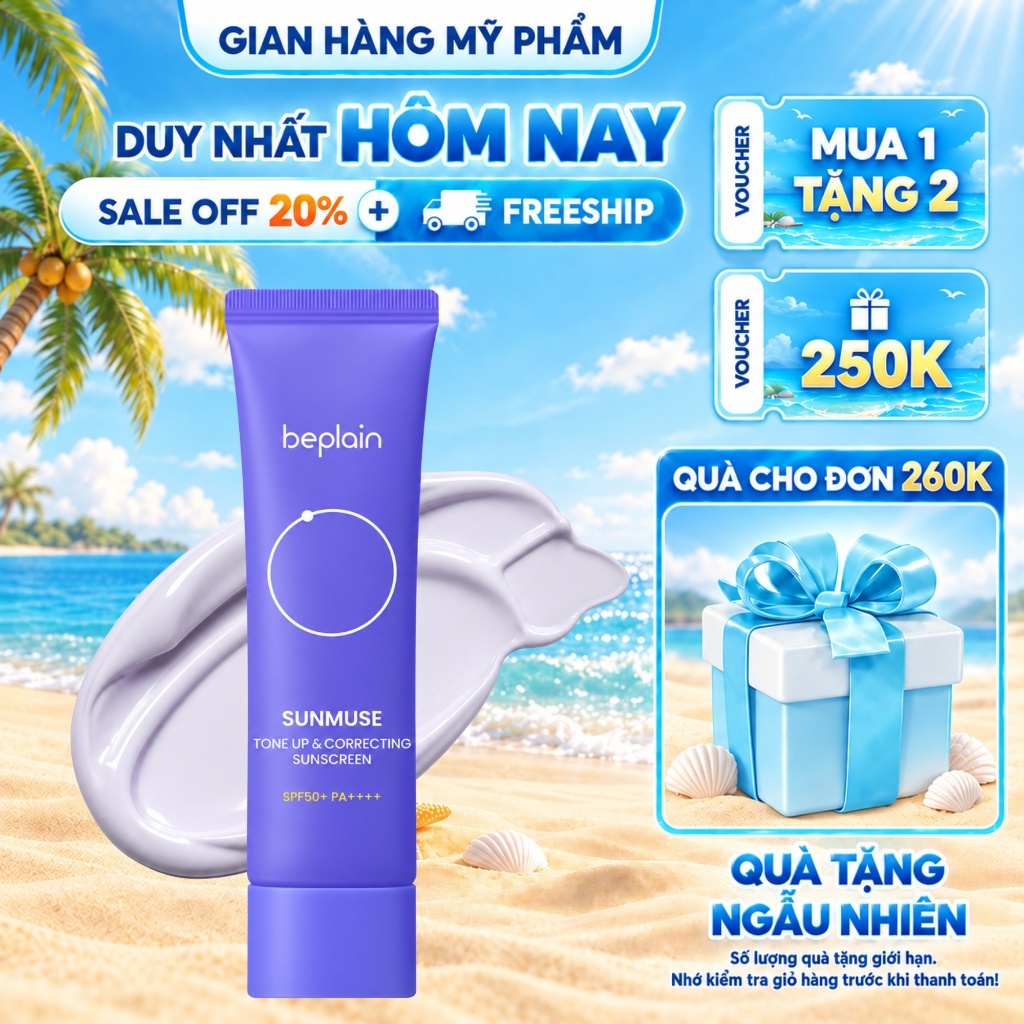 Kem chống nắng BEPLAIN Sunmuse lai Vật Lý & Hoá Học Nâng Tone & Hiệu chỉnh da…