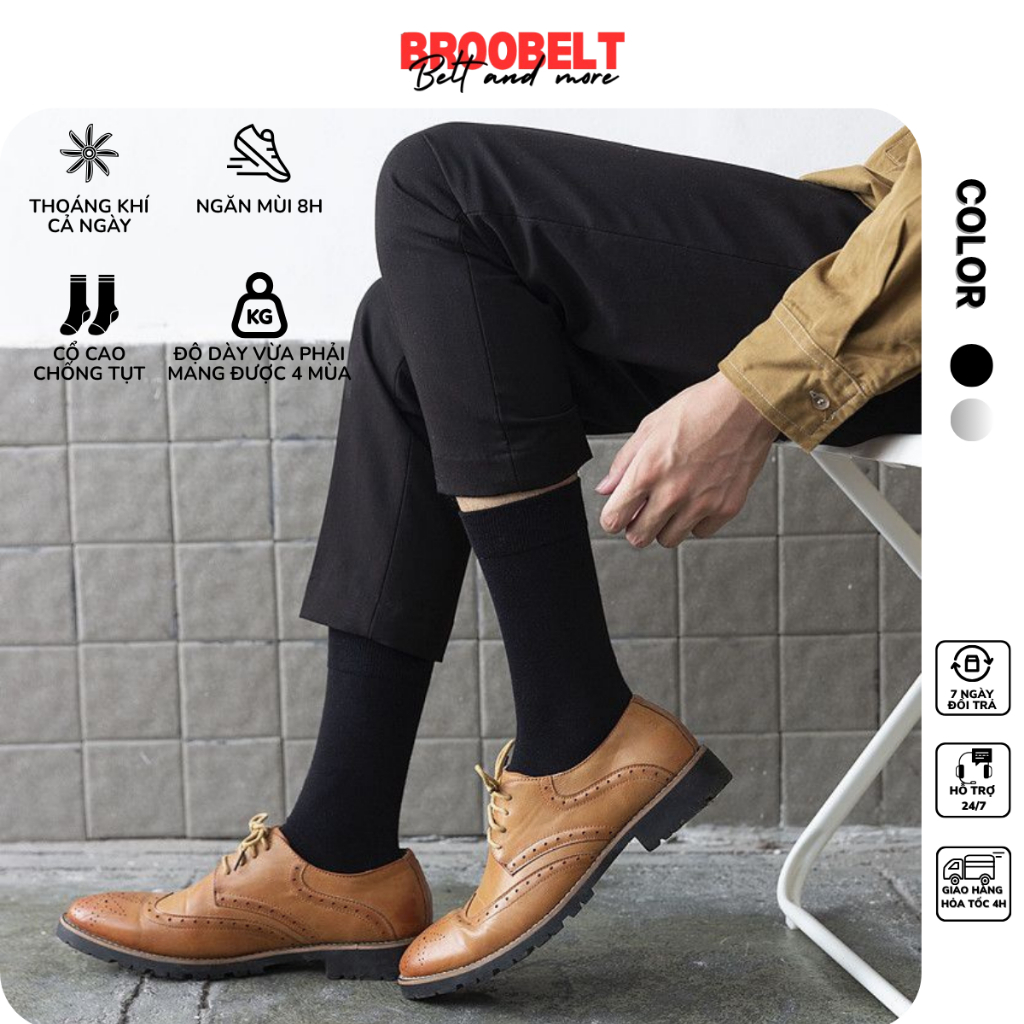 Tất cổ cao trơn nam Broobelt màu đen trắng phong cách basic, vớ công sở đi…