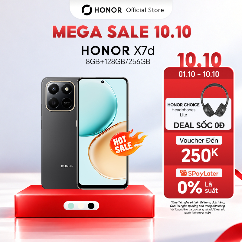 [HOT DEAL] Điện Thoại HONOR X7d 4G 8GB+128GB | Pin 6500mAh | Camera 108MP | Bảo hành 18 Tháng