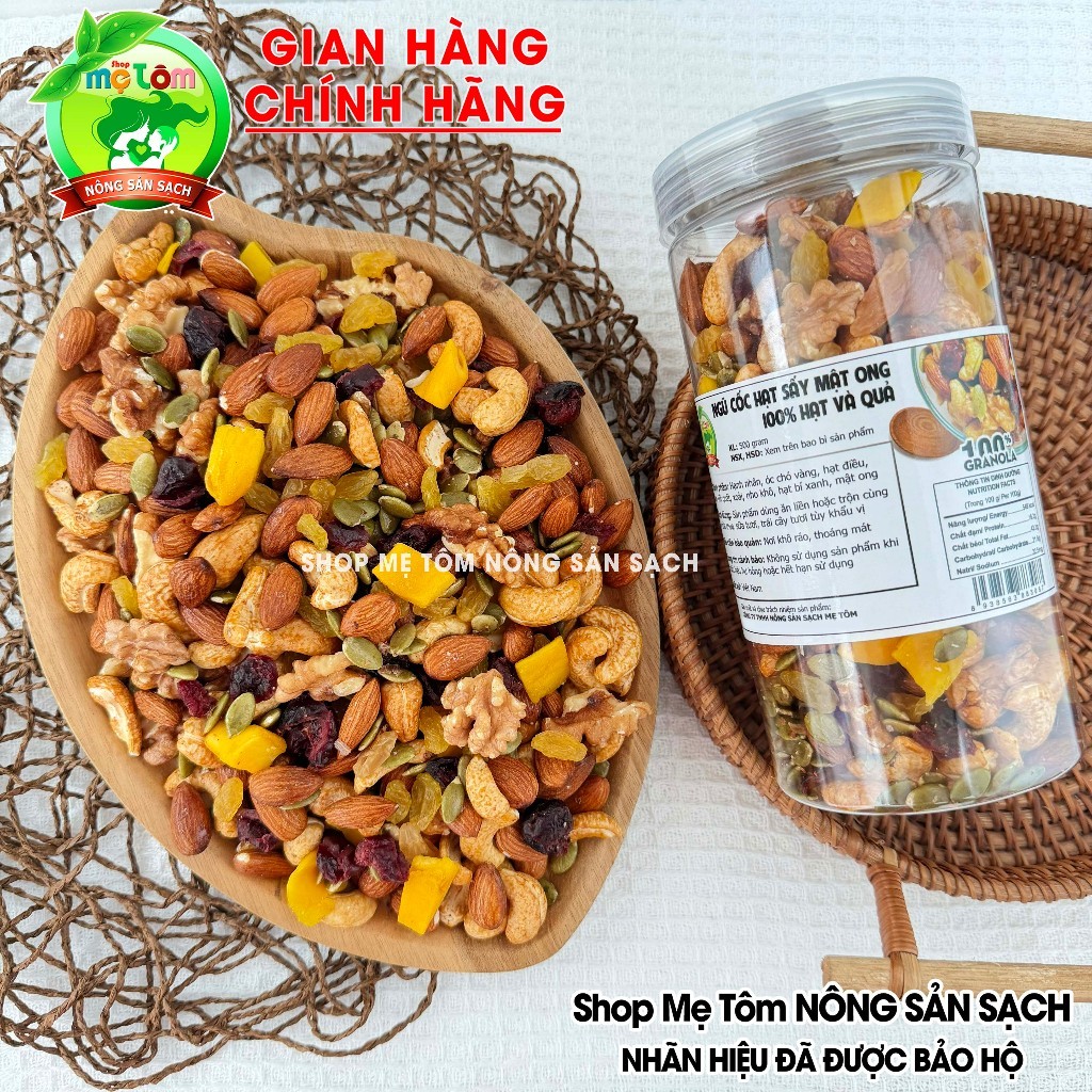 NGŨ CỐC GRANOLA NƯỚNG MẬT ONG HANDMADE (NGŨ CỐC NGUYÊN HẠT, HẠNH NHÂN, ÓC CHÓ, HẠT ĐIỀU, HẠT BÍ, K MACCA)