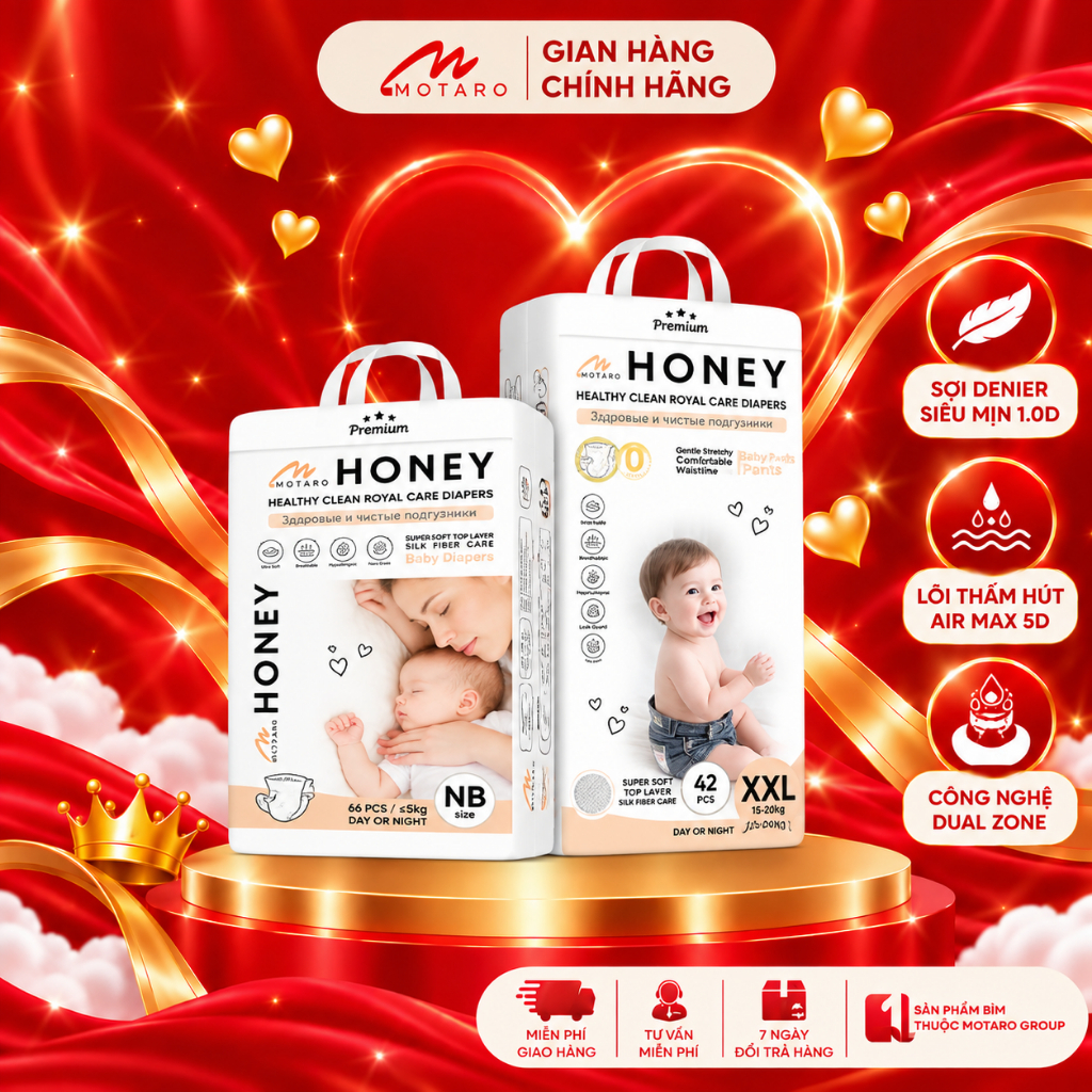 Tã Quần Honey Premium Chính Hãng Tơ tằm siêu mỏng nhẹ, thấm hút tốt đủ size cho bé