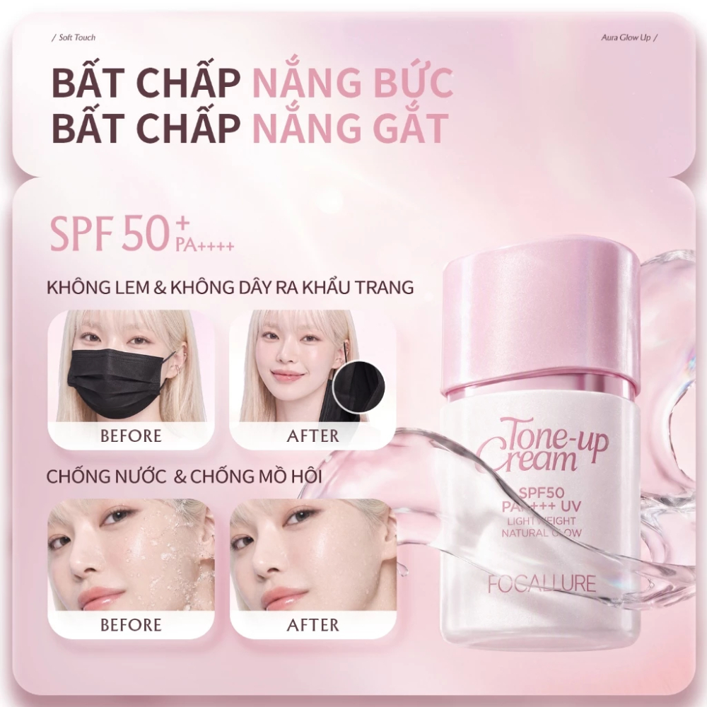Ảnh 4 của Kem Lót Focallure TOUCH Aura Tone-Up Cream SPF50+ PA++++ nâng tông, chống nắng