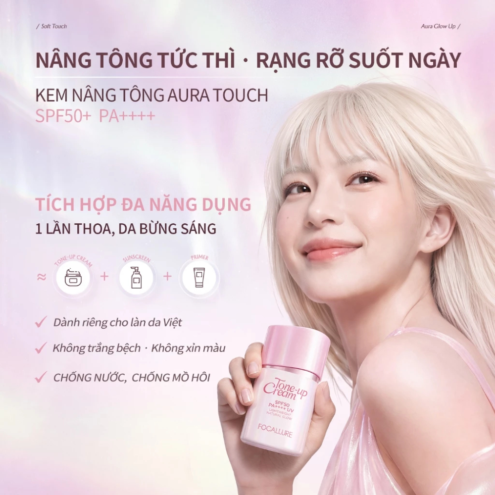 Ảnh 2 của Kem Lót Focallure TOUCH Aura Tone-Up Cream SPF50+ PA++++ nâng tông, chống nắng
