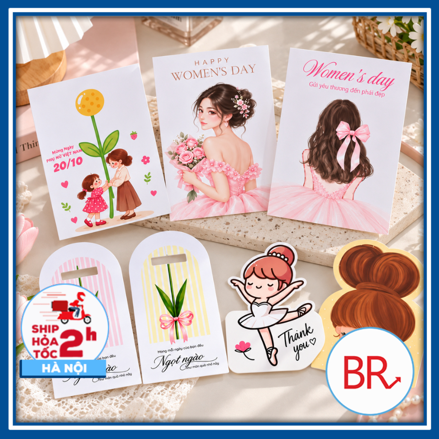 Sỉ 20 Thiệp cài chun buộc tóc dễ thương, ý nghĩa, banner cô gái trang trí hộp quà, gắn bó hoa 03027