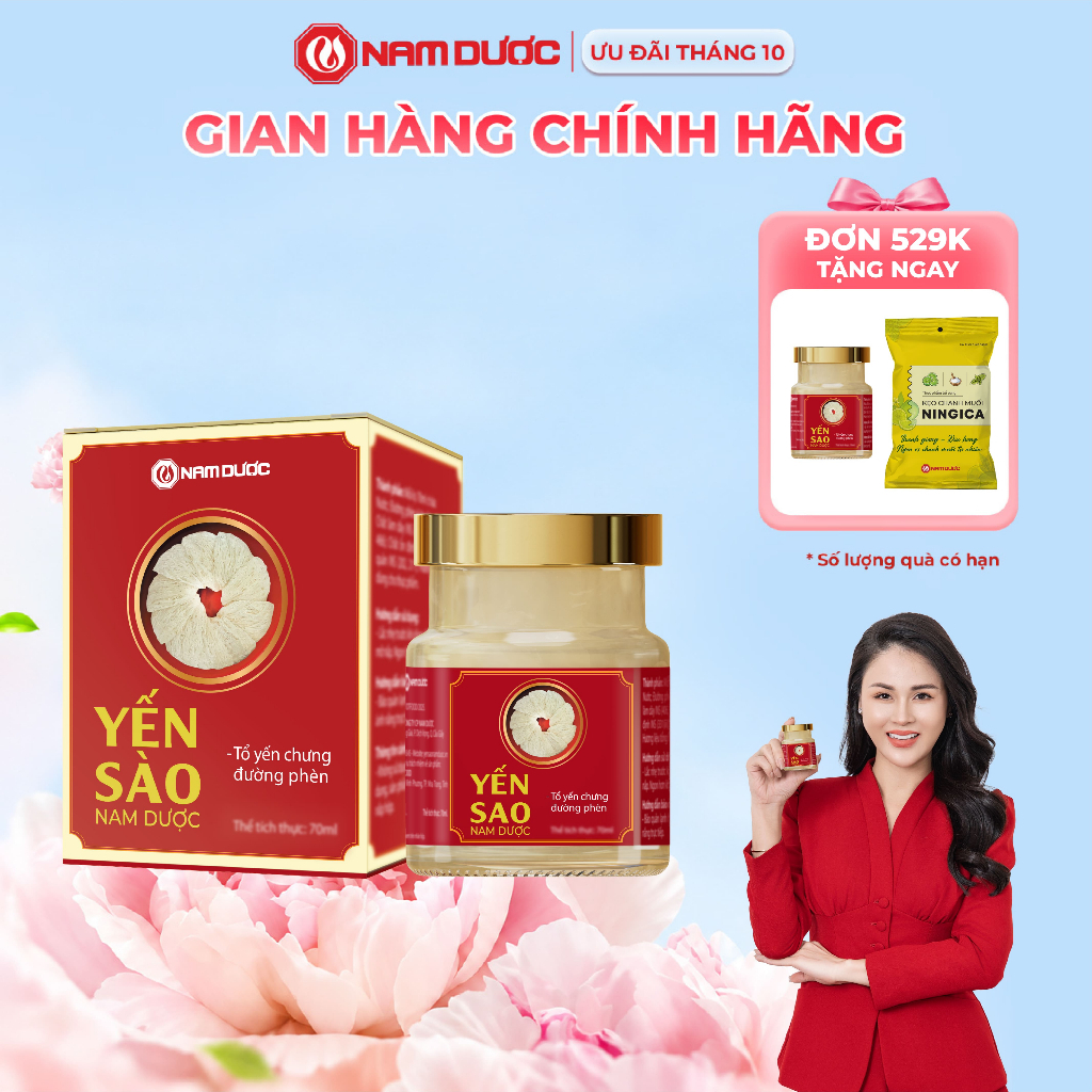 Yến sào Nam Dược - tổ yến chưng đường phèn, hộp 1 lọ 70ml