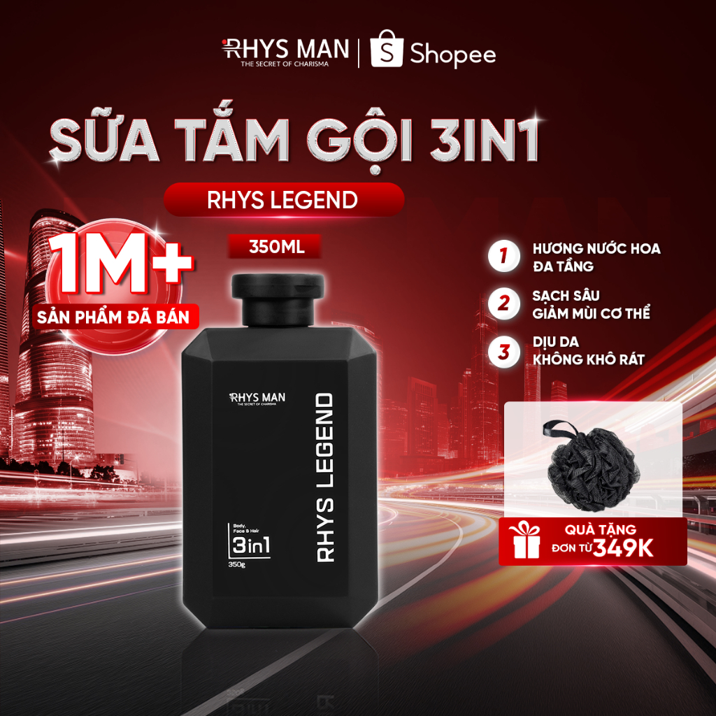 Sữa tắm gội nam 3in1 Rhys Man hương nước hoa Rhys Legend 350ml