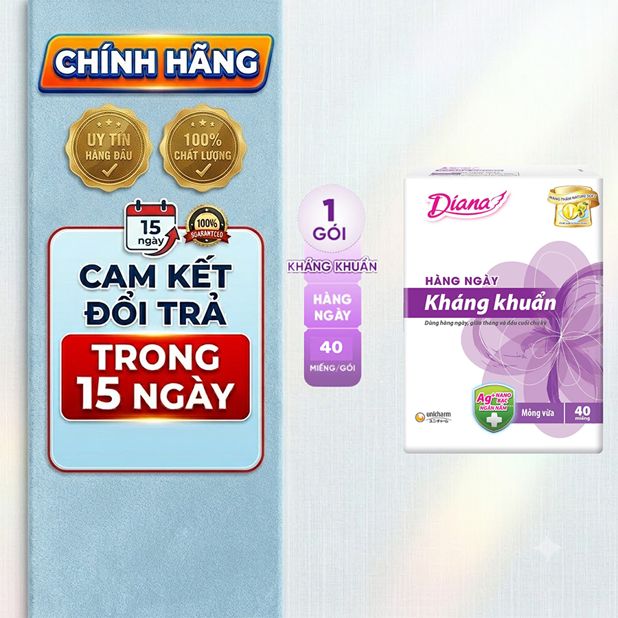 Băng vệ sinh Diana Sensi hàng ngày kháng khuẩn 40 miếng/gói