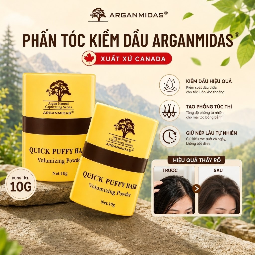 Phấn tóc kiềm dầu Arganmidas, phấn kiềm dầu tóc, bột tạo phồng tóc, giảm bết…