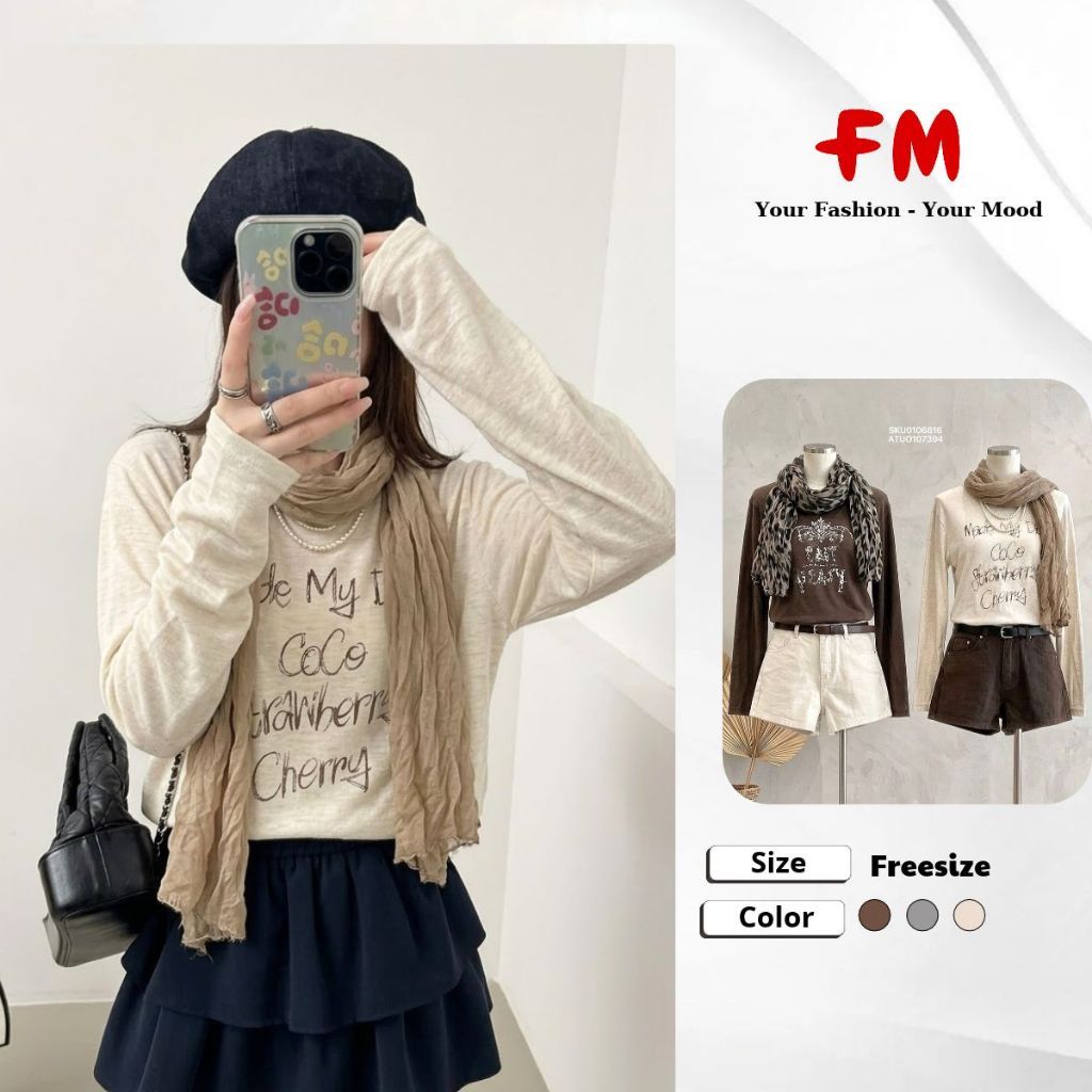 FMSTYLE Áo Thun Nữ Oversize Tay Dài MADE kèm khăn Freesize 3 Màu 26090468
